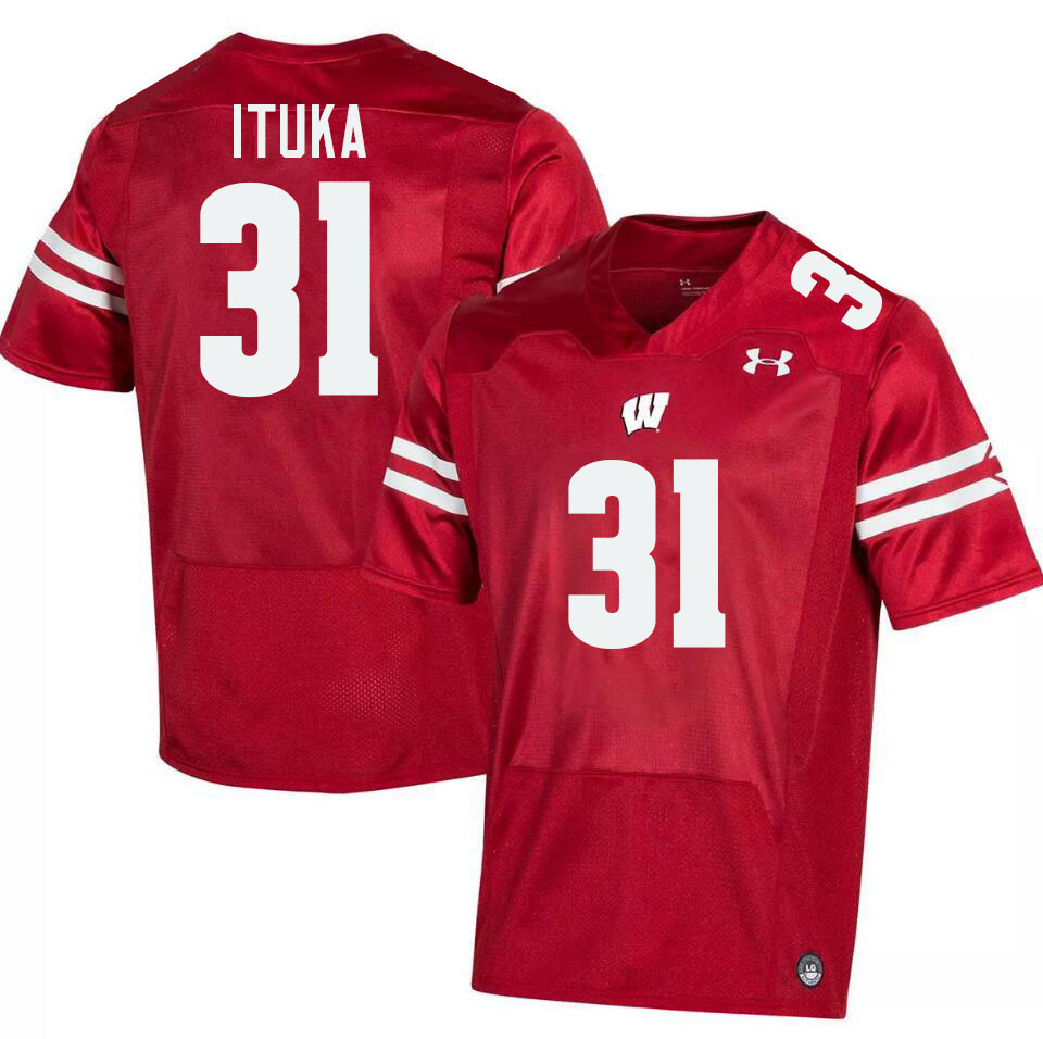 Men #31 Gideon Ituka Wisconsin Badgers College Football Jerseys Stitched-Red